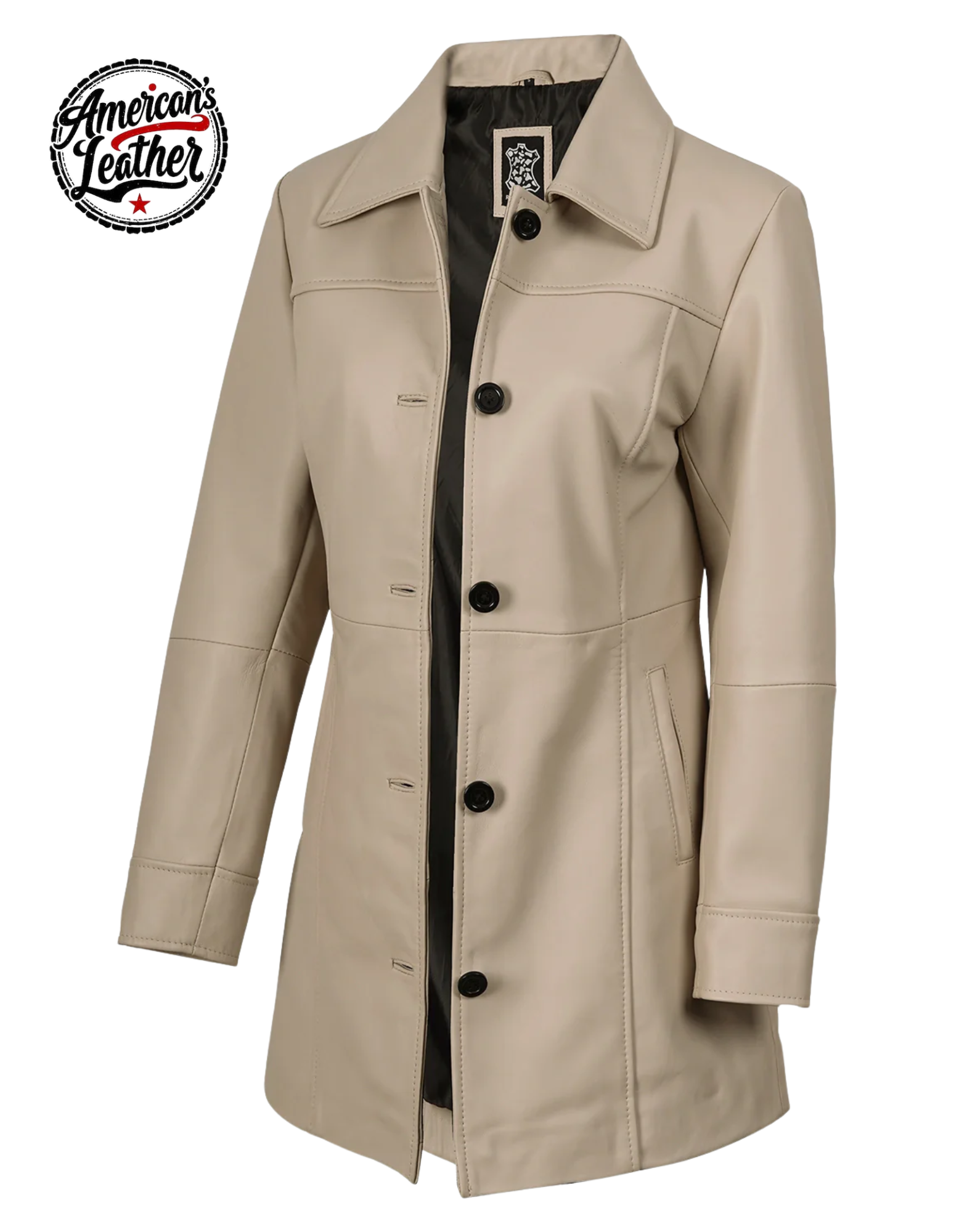 Kandis Women's Biege Real Leather Car Coat