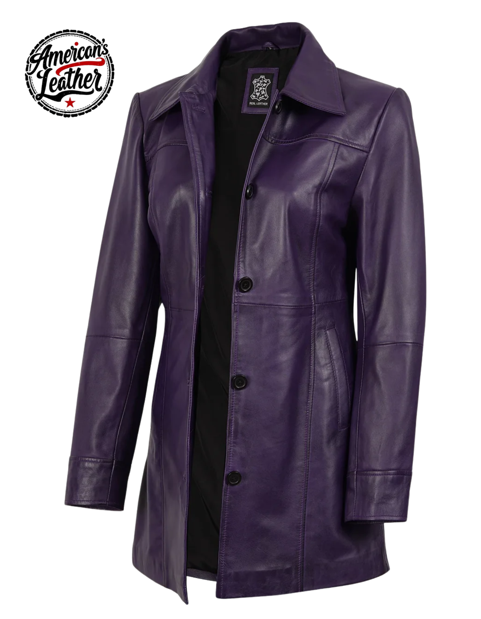 Kandis Women's Leather Purple 3/4 Length Car Coat