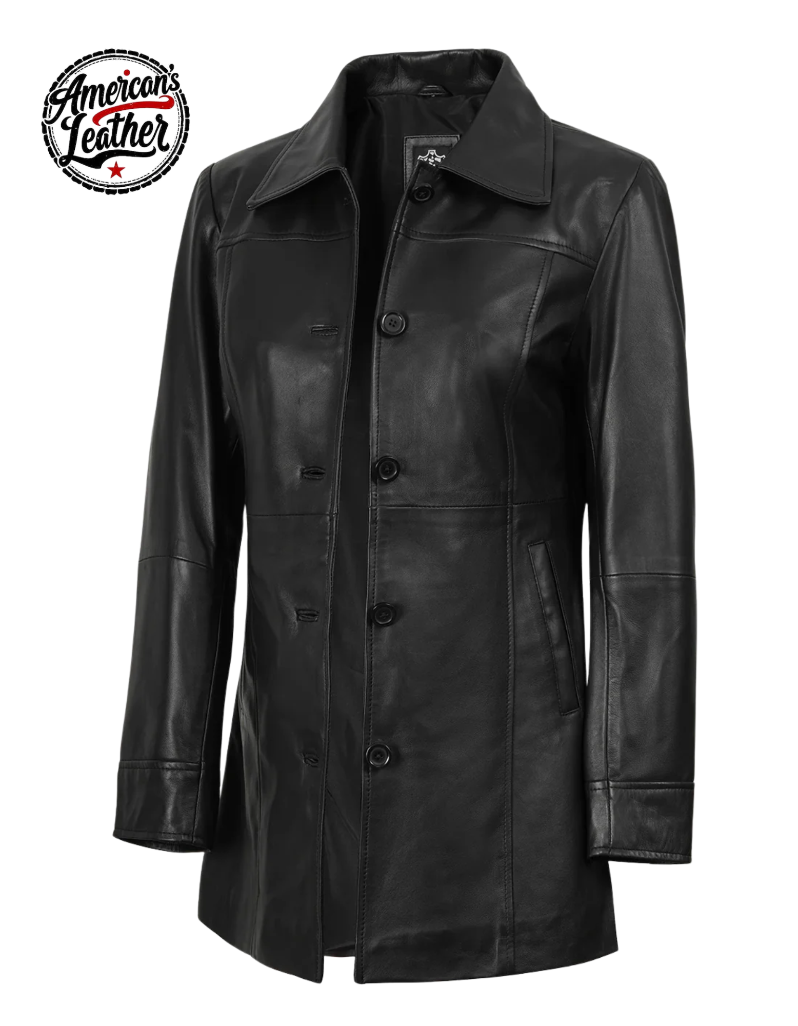 Kandis Womens Black 3/4 Length Leather Car Coat