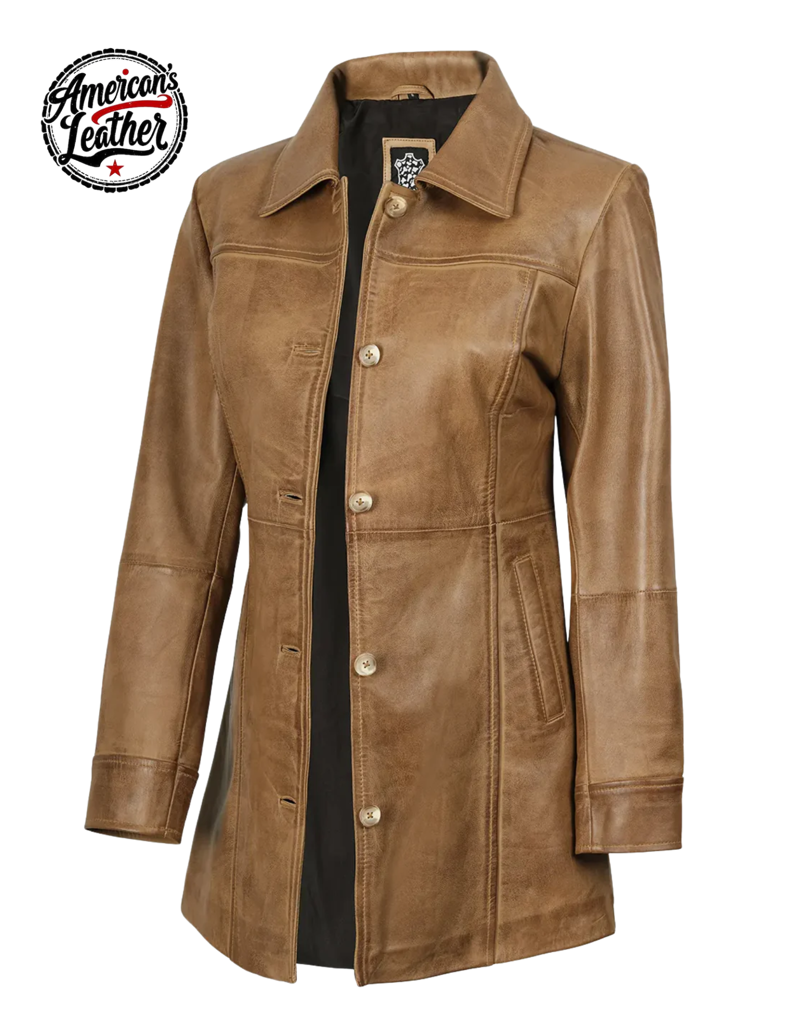 Kandis Womens Camel Brown Real Leather Car Coat