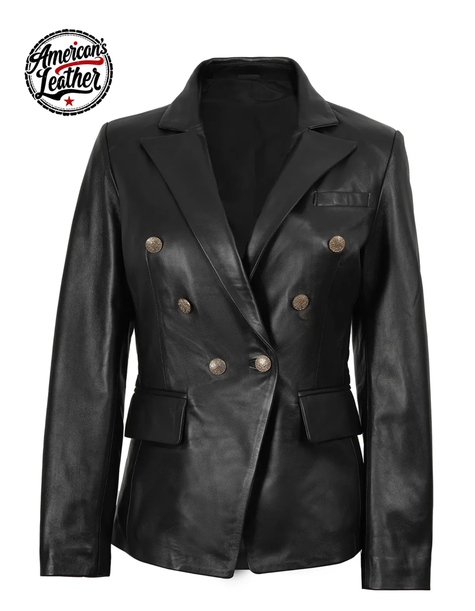 Kim Women's Black Double Breasted Leather Blazer