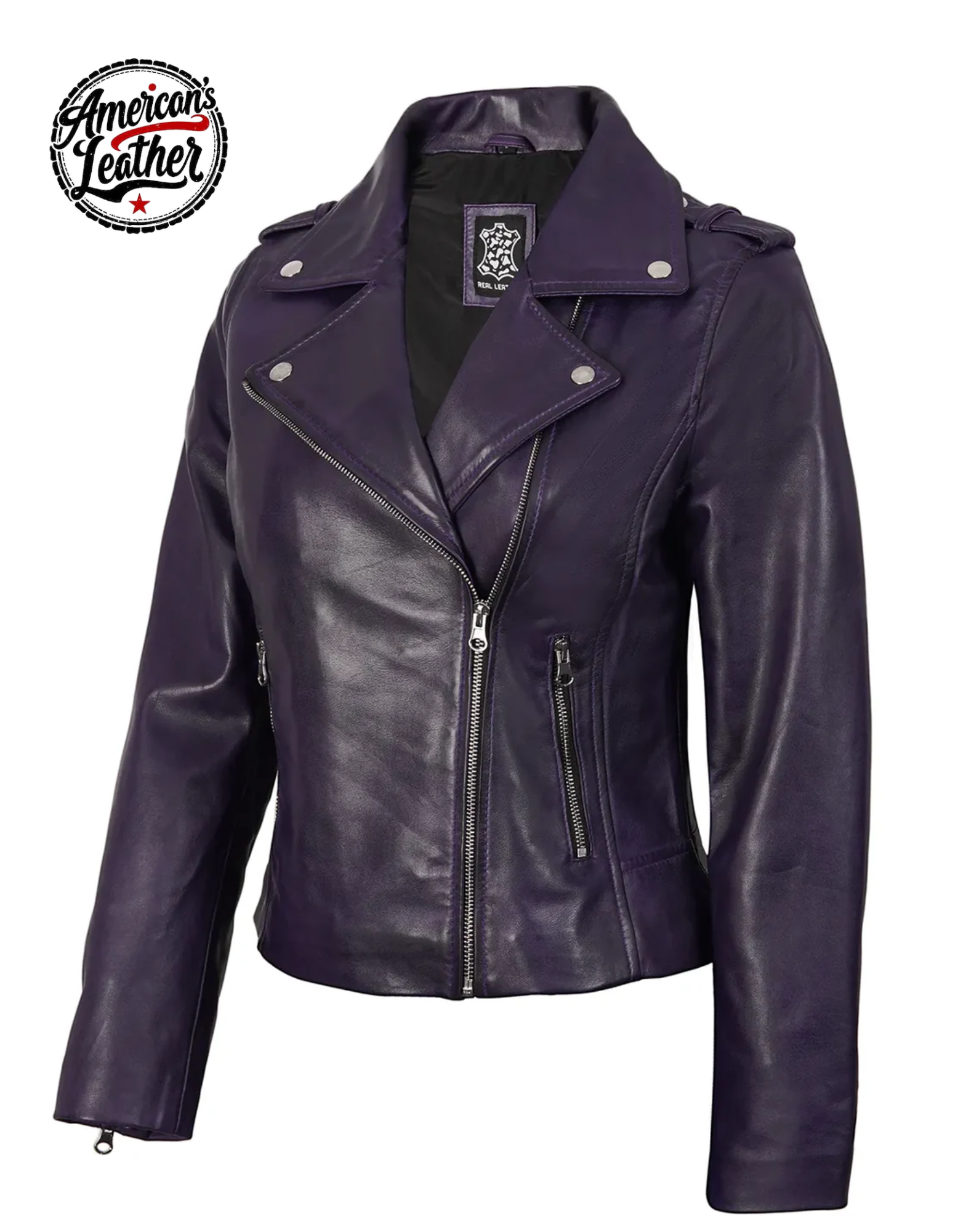 Kirsten Women's Purple Asymmetrical Biker Style Leather Jacket