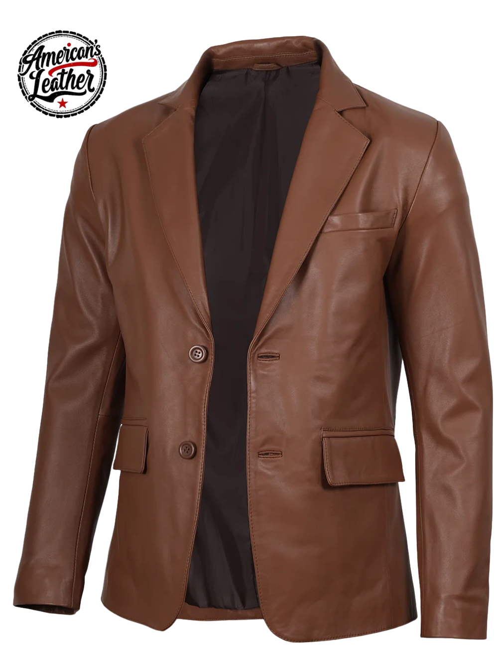 Men's Cognac Brown Real Leather Blazer