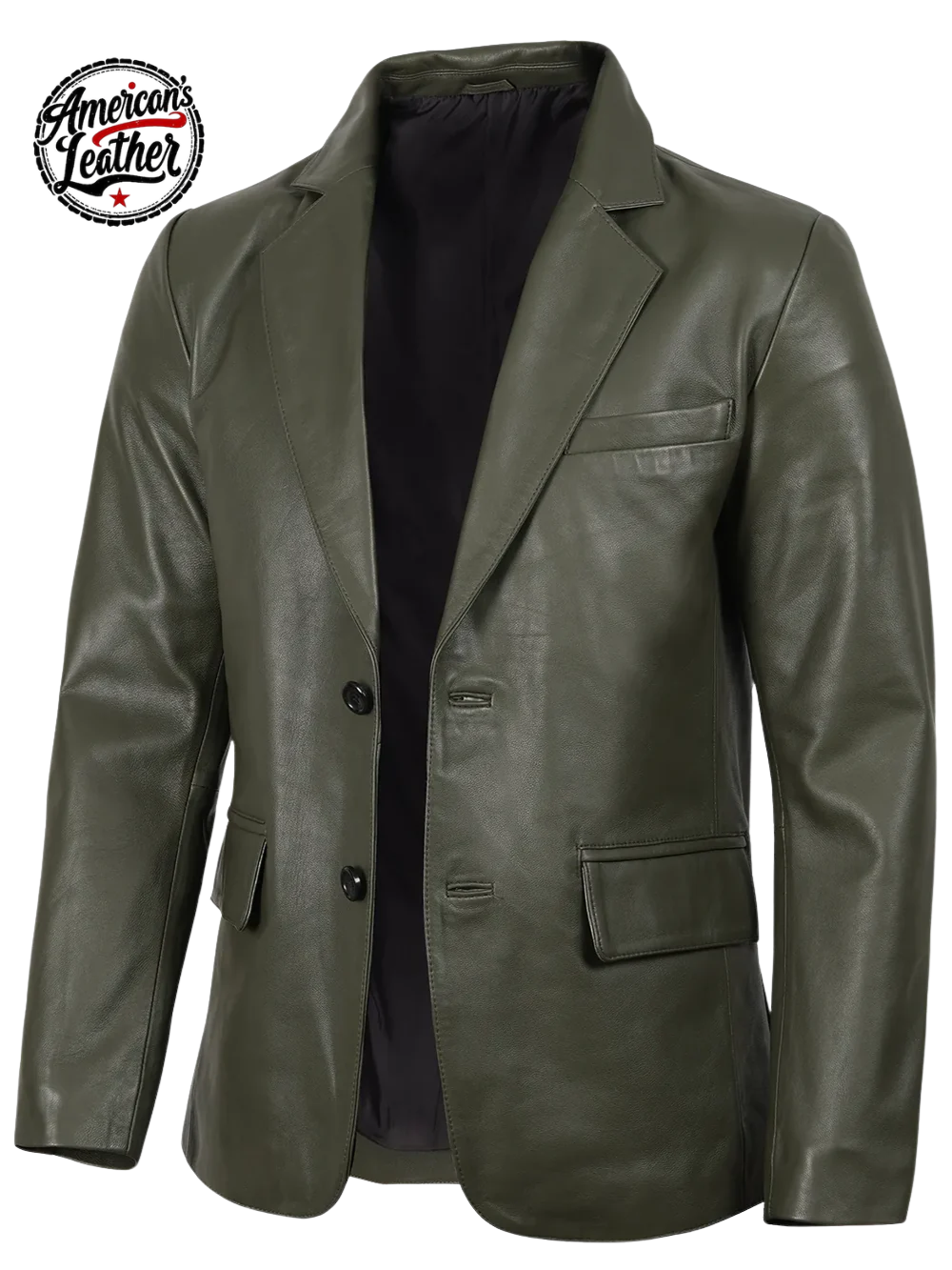 Men's Dark Green Real Leather Blazer
