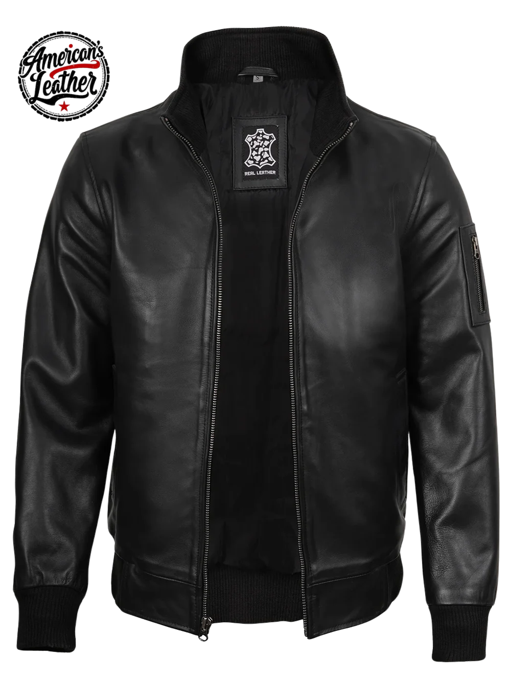 Men Black Real Cowhide Leather Bomber Jacket