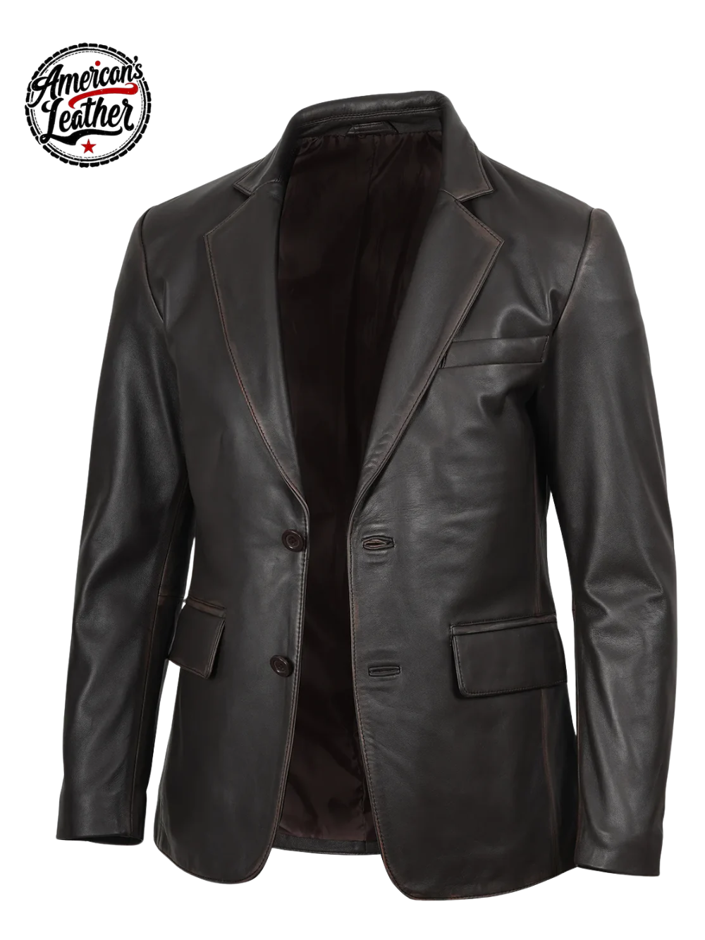 Men Dark Brown Rub Off Leather Blazer