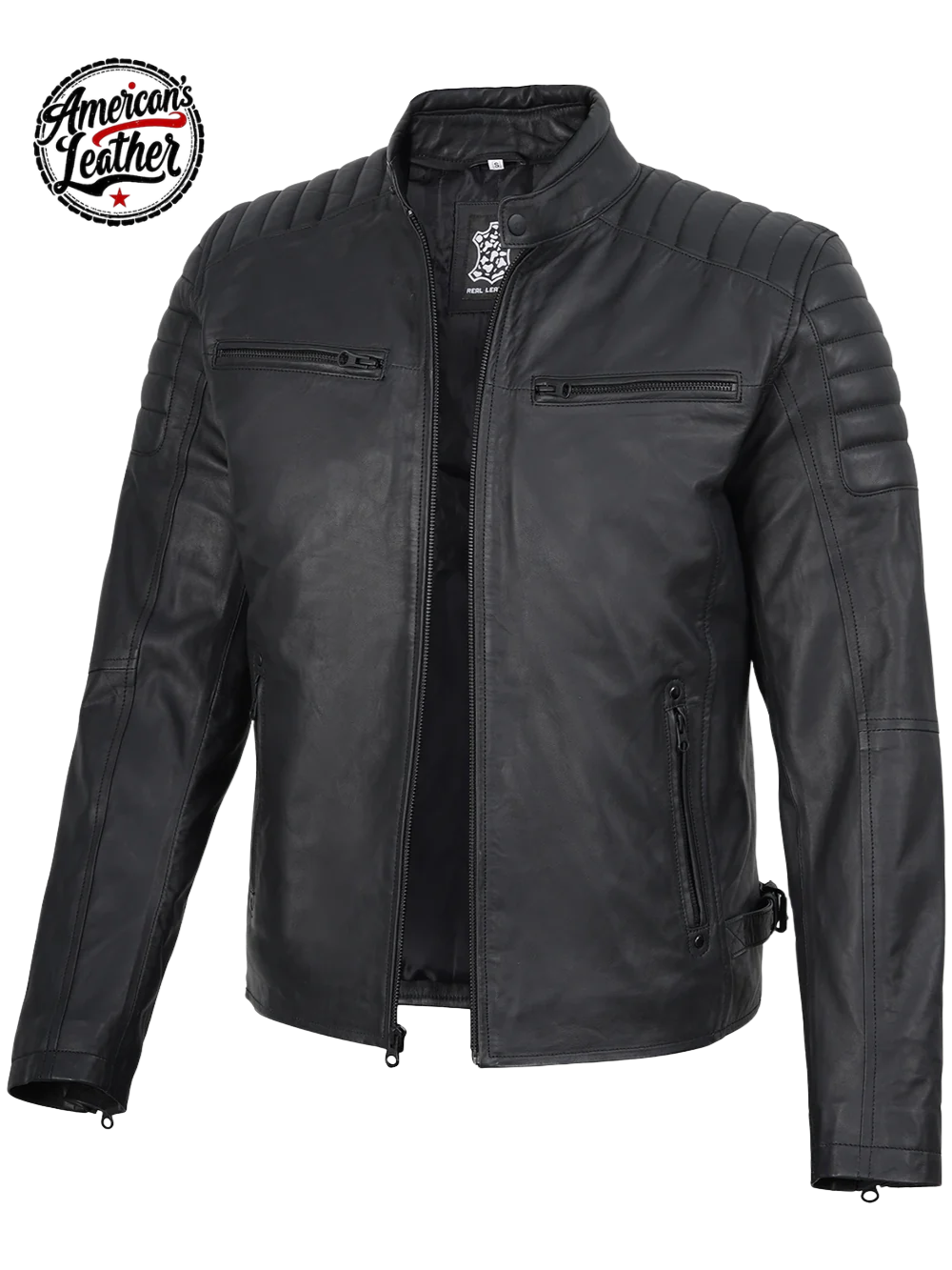Mens Matte Black Biker Style Real Leather Jacket