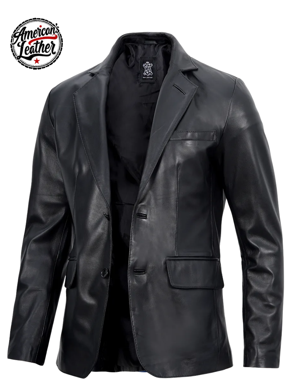 Mens Real Lambskin Black Leather Blazer