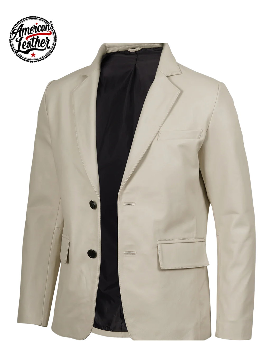Men's Two Buttons Off White Leather Blazer