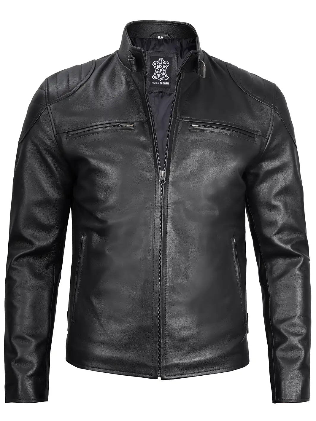 Vermont Men's Black Biker Style Leather Jacket