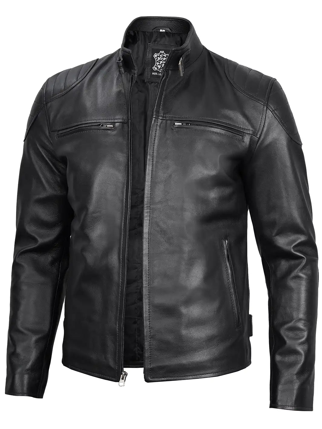 Vermont Men's Black Biker Style Leather Jacket