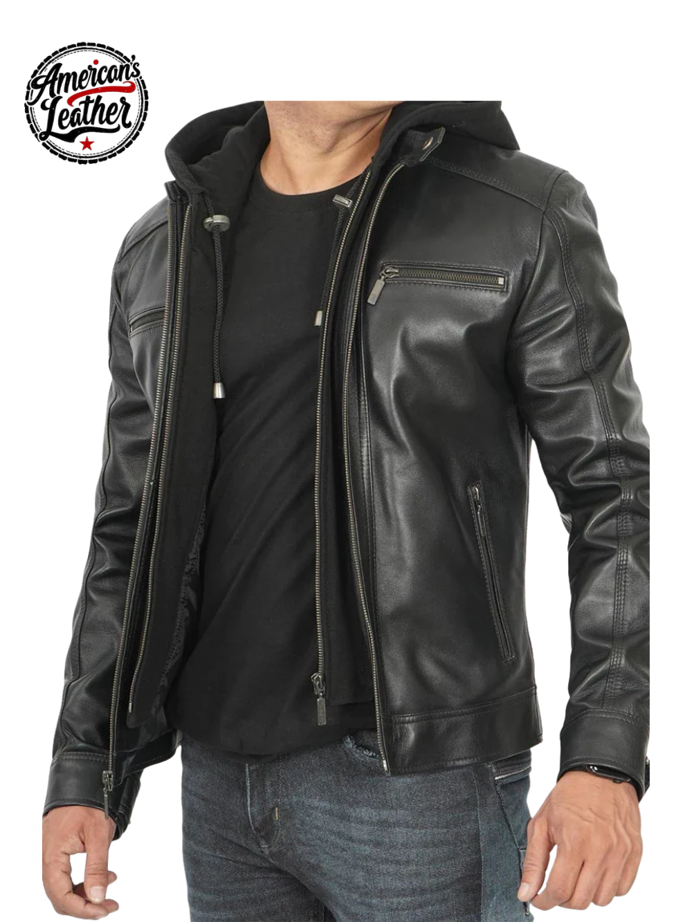 Merrill Men's Black Hooded Leather Jacket