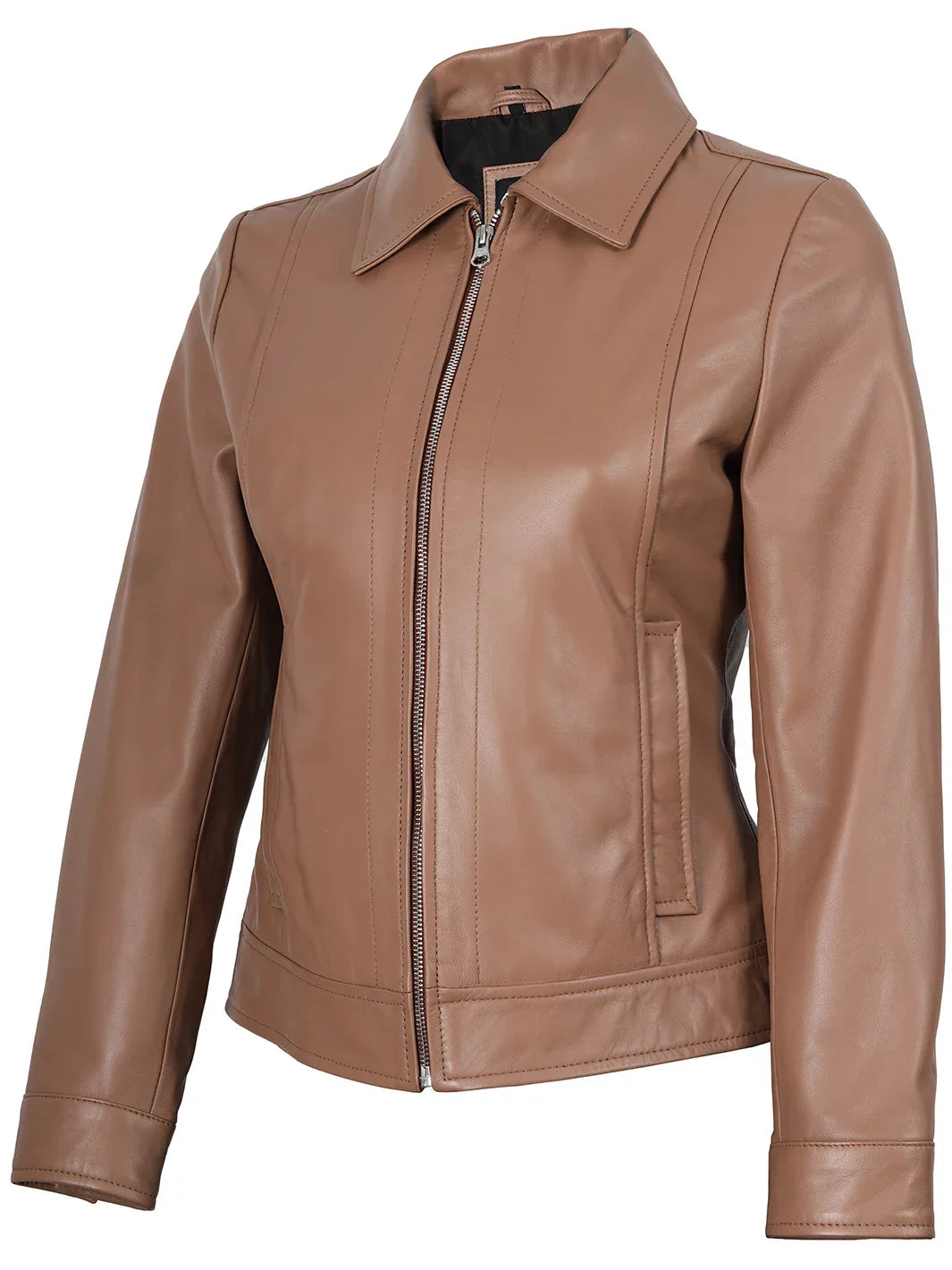 Women’s Mocha Brown Real Leather Harrington Jacket
