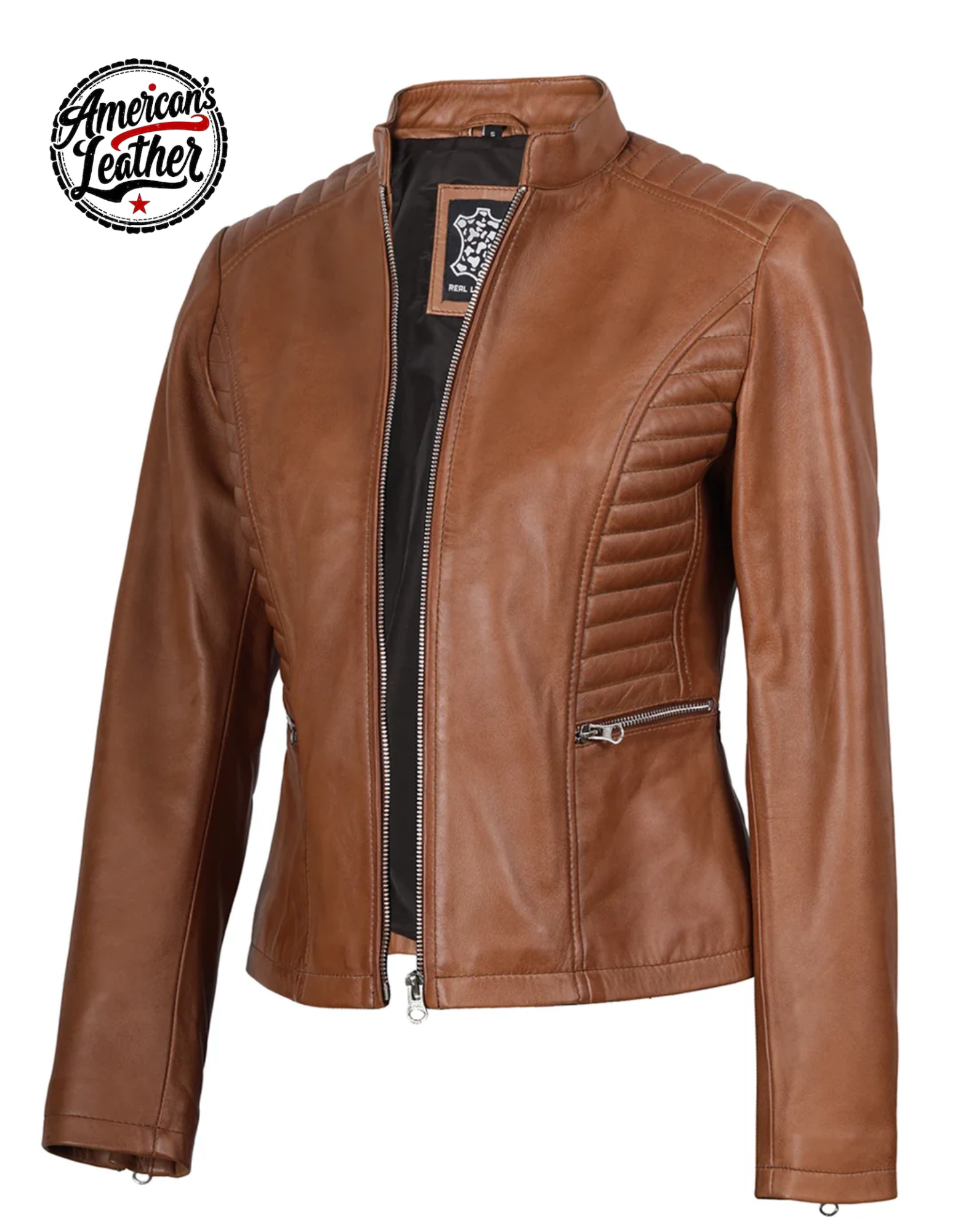 Rachel Womens Tan Cafe Racer Leather Jacket