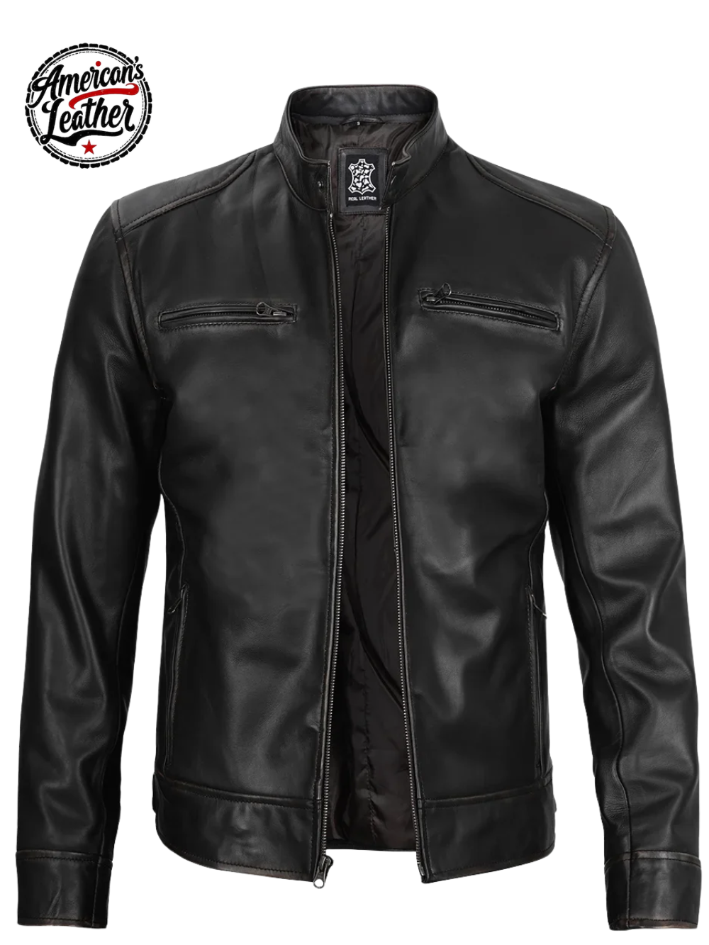 Real Leather Men's Black Cafe Racer Jacket
