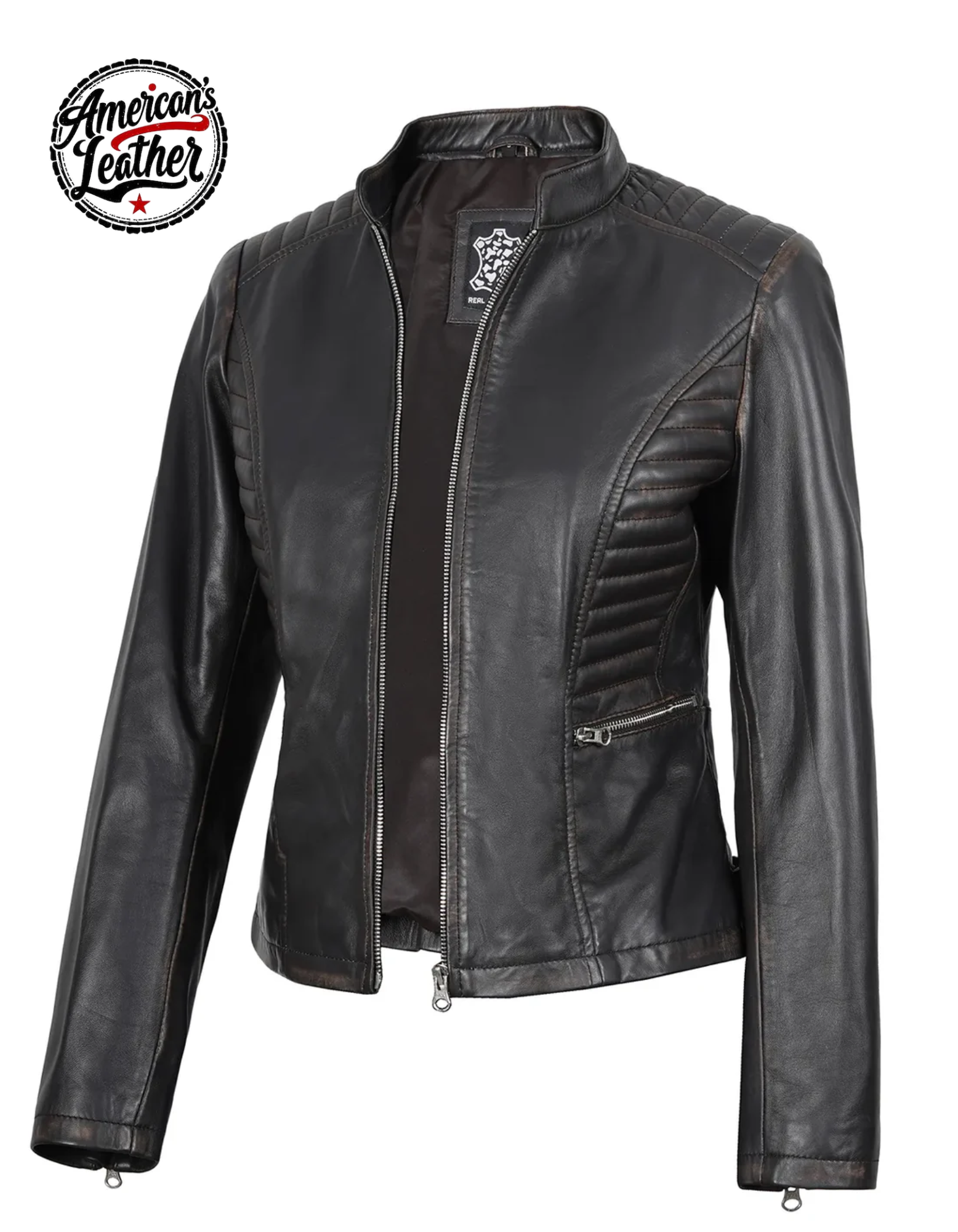 Real Leather Women's Dark Brown Biker Style Jacket