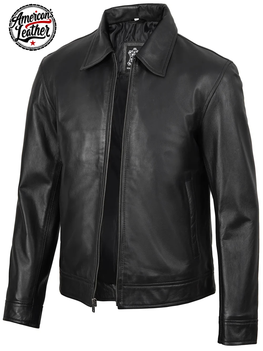 Men Classic Harrington Black Real Leather Jacket