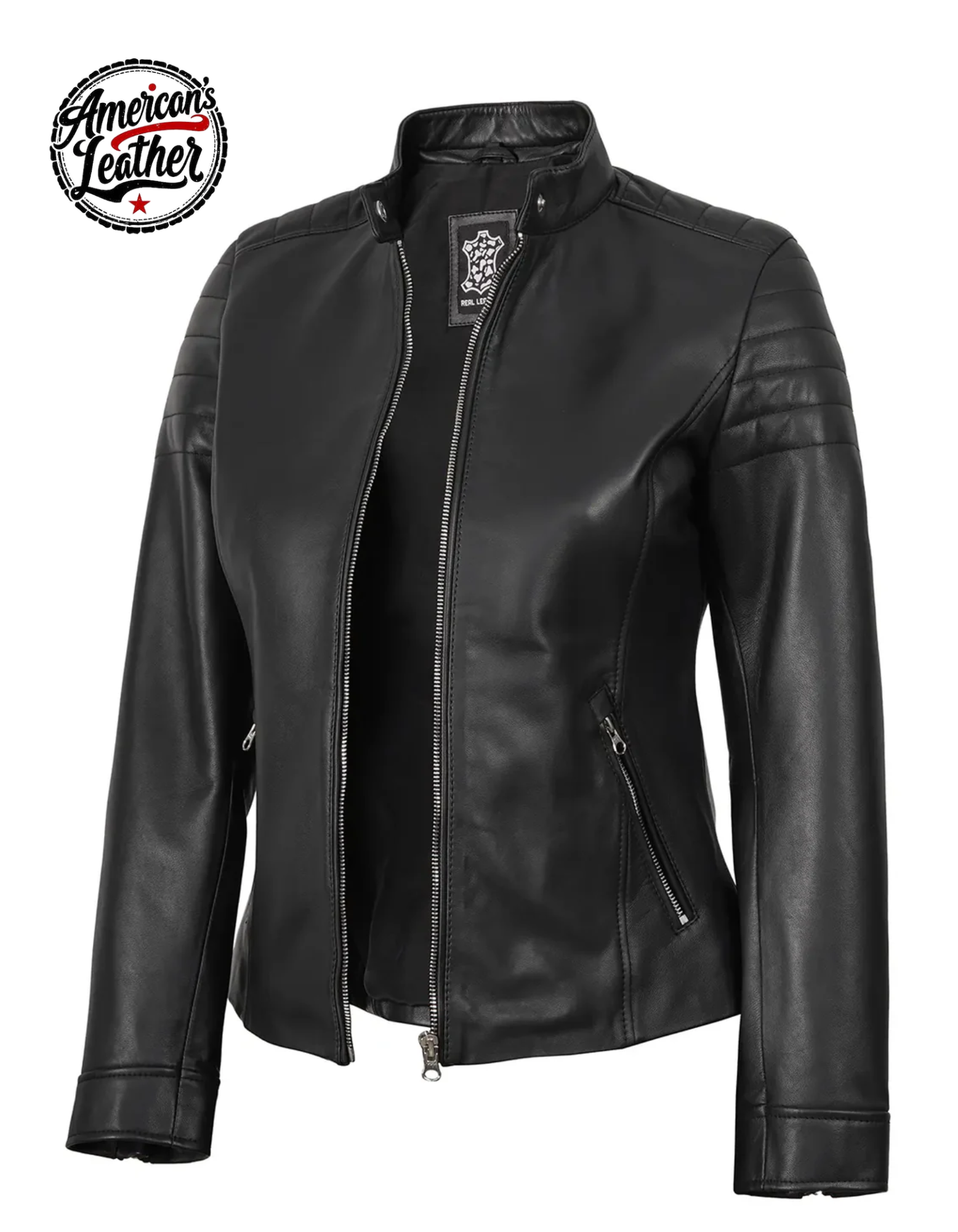 Women's Black Cafe Racer Leather Jacket