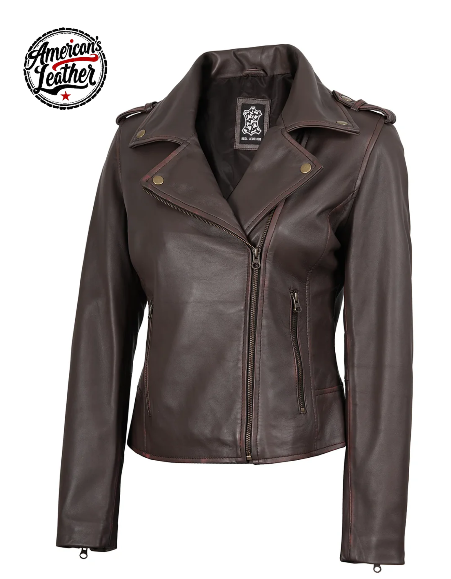 Women's Dark Brown Asymmetrical Leather Biker Jacket