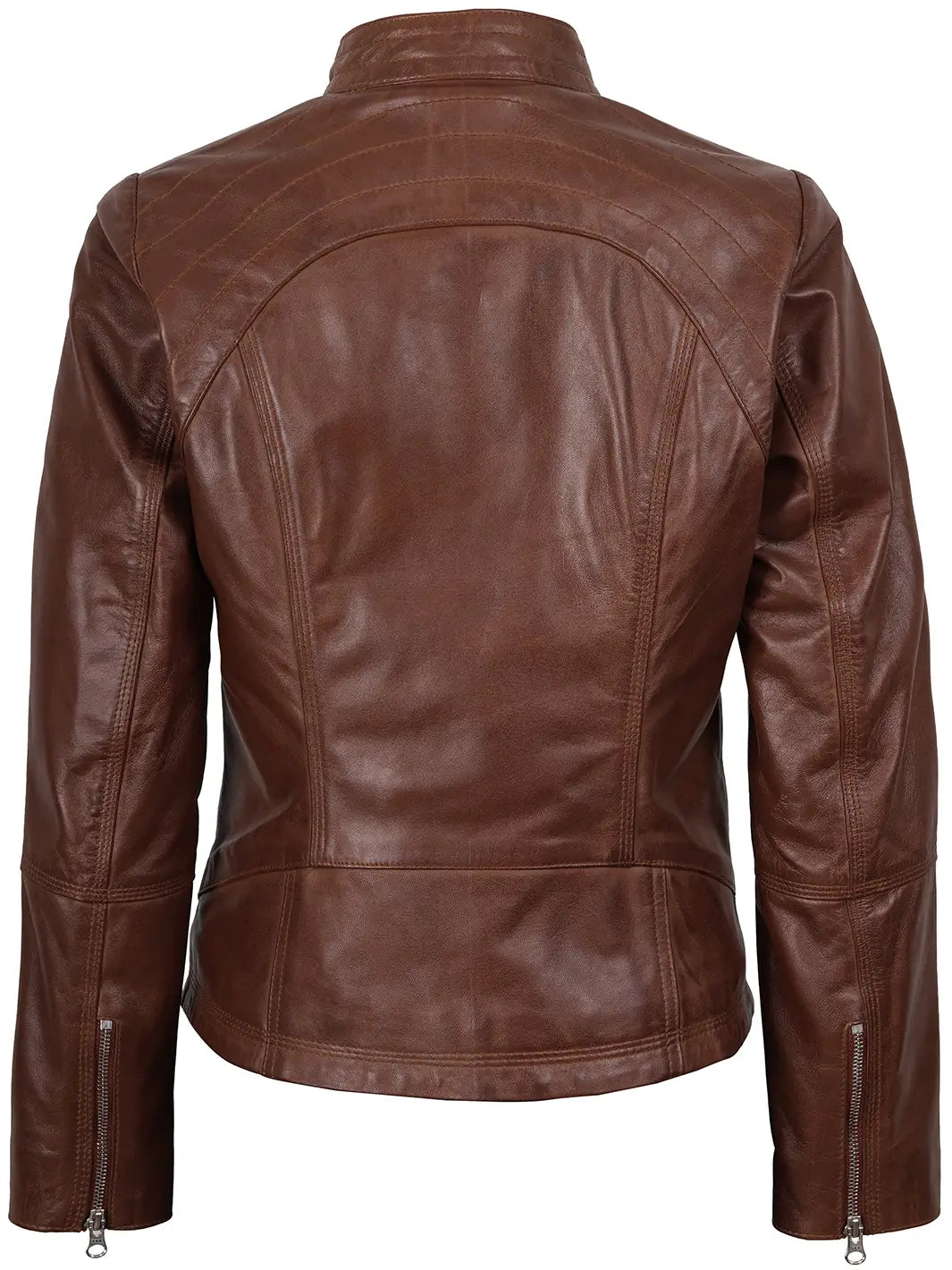 Acerra Womens Cognac Brown Biker Style Real Leather Jacket