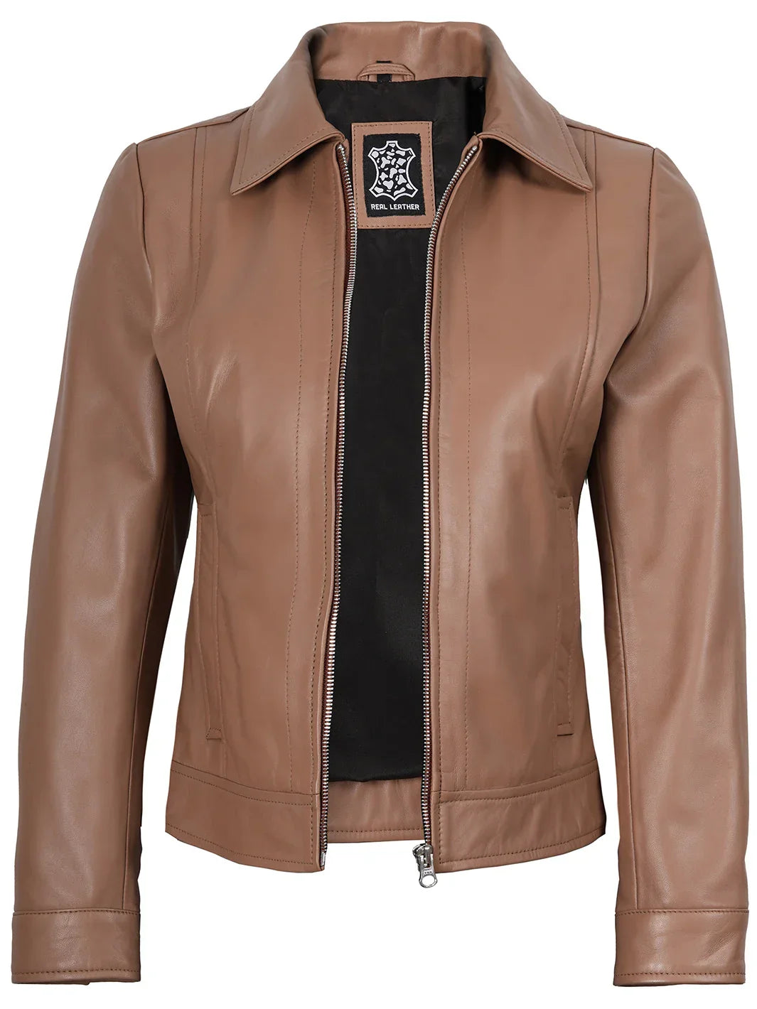 Women’s Mocha Brown Real Leather Harrington Jacket