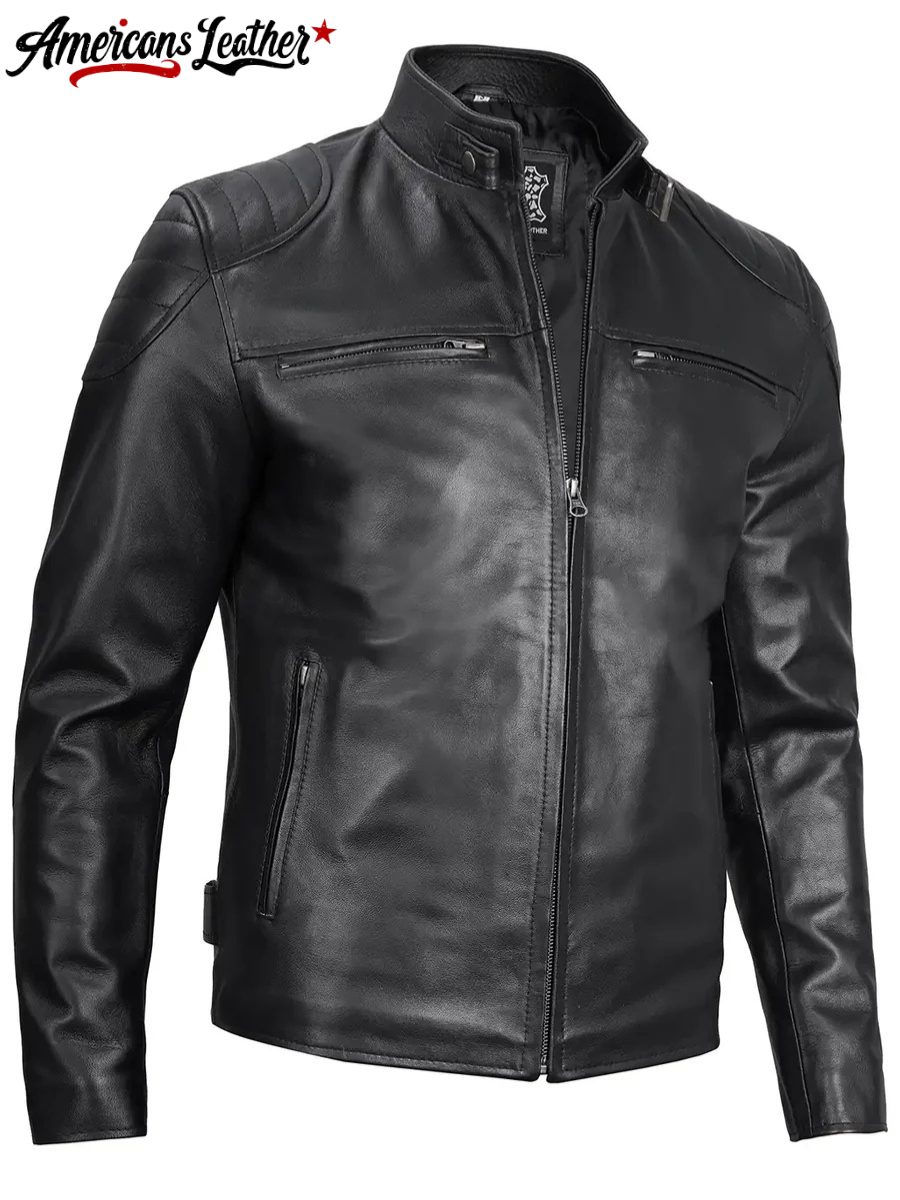 Vermont Men's Black Motorcycle Leather Jacket