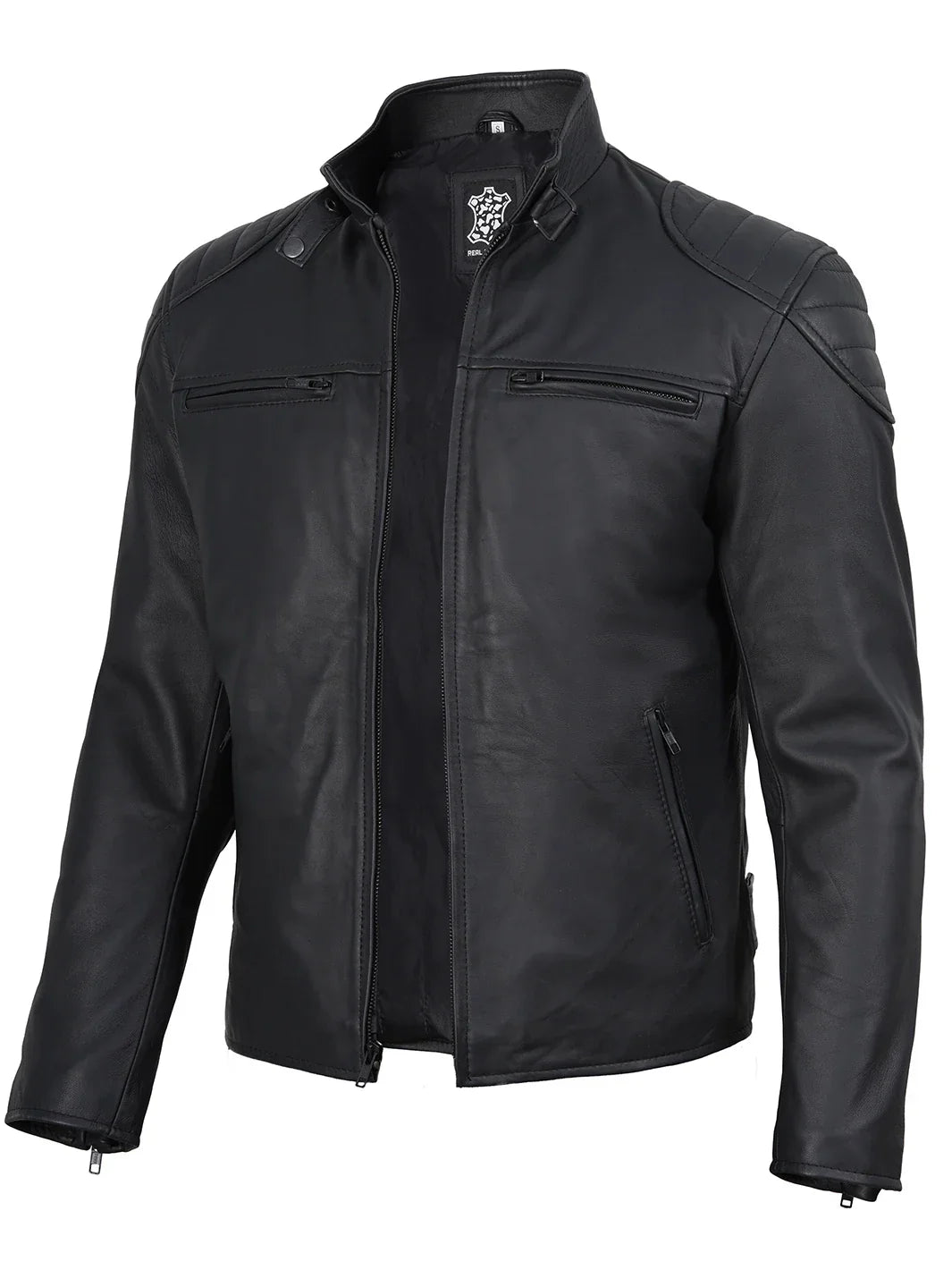 Vermont Men's Matte Black Biker Style Leather Jacket
