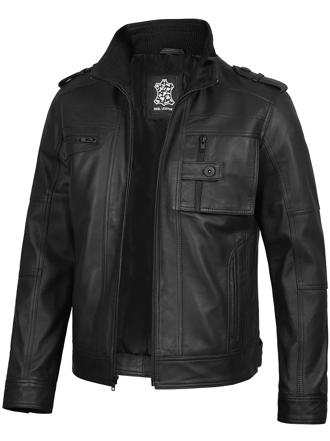 Tavares Men's Matte Black Biker Style Leather Jacket