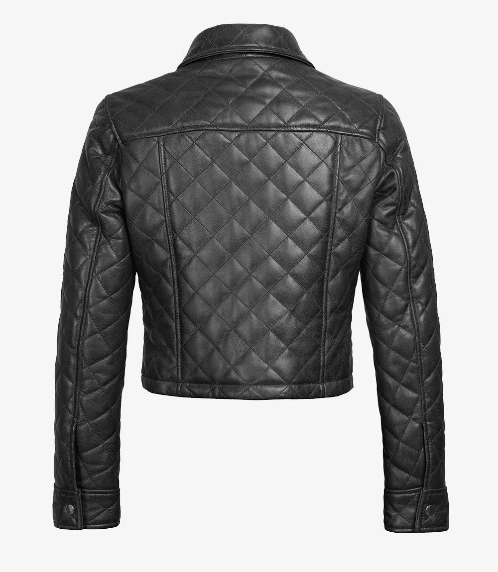 Womens Quilted Black Cropped Leather Jacket