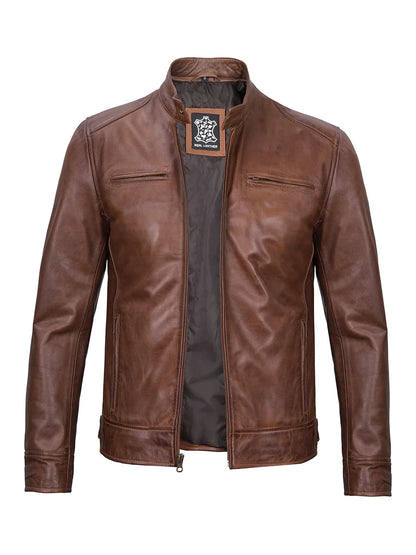 Real Leather Men's Black Cafe Racer Jacket