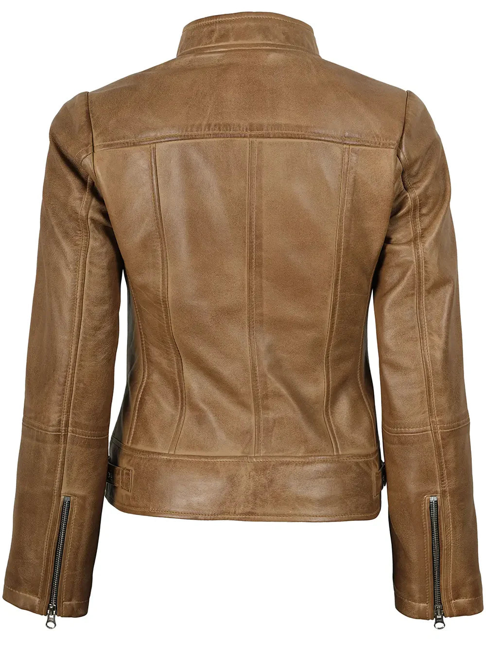 Amy Womens Camel Leather Biker Style Jacket