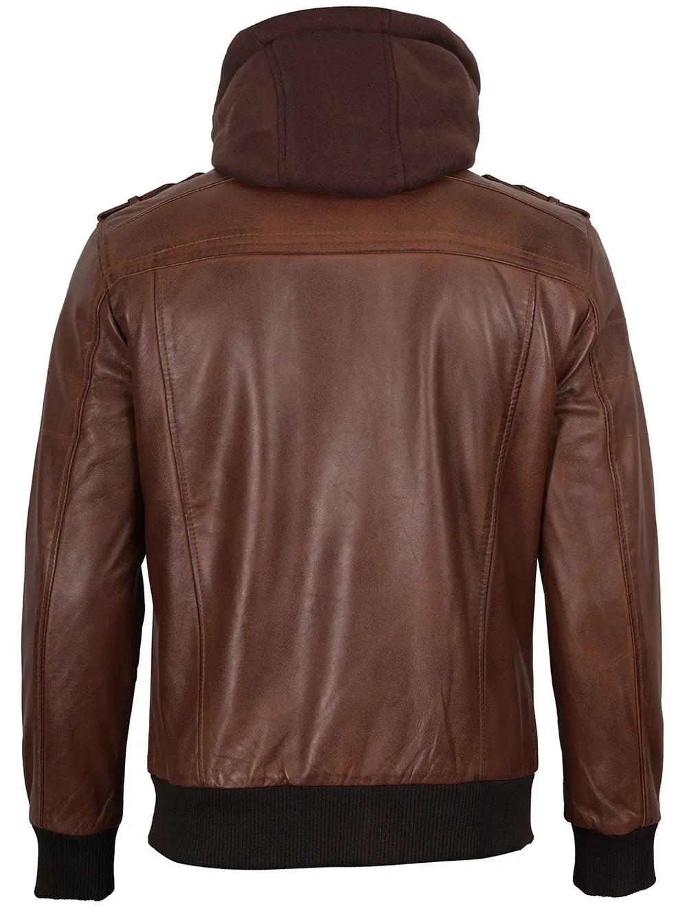 Edinburgh Mens Brown Bomber Leather Jacket With Removable Hood
