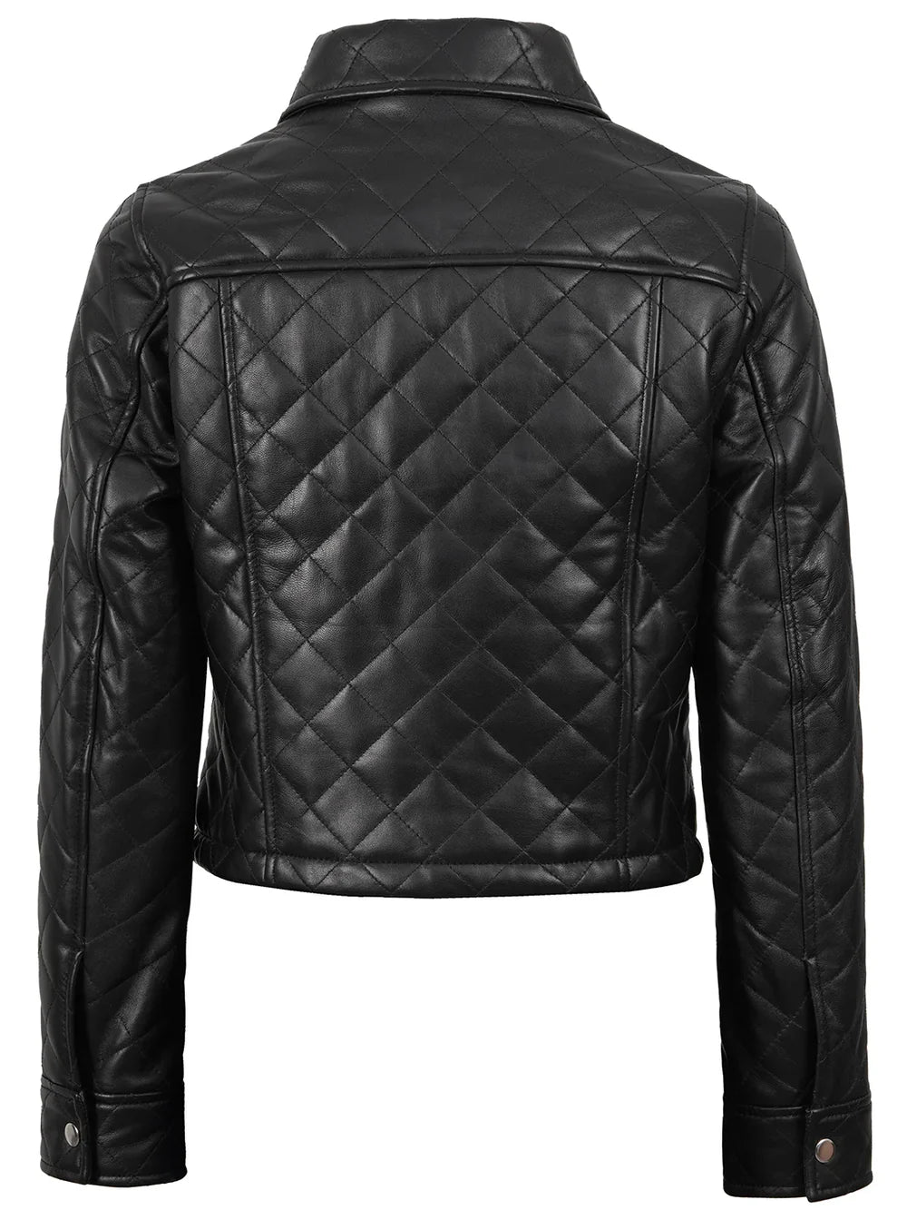 Quilted Black Cropped Leather Jacket Womens