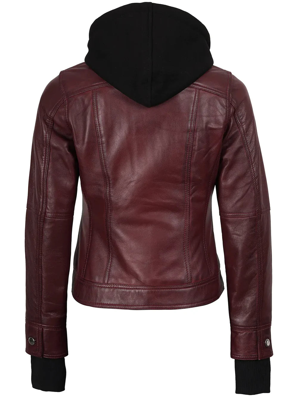 Real Leather Women's Bomber Burgundy Jacket with Hood