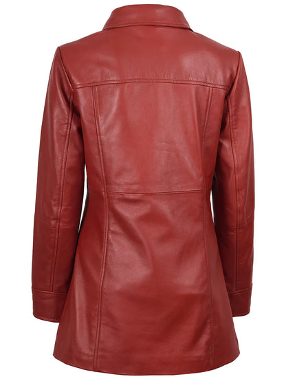 Kandis Women Red Real Leather Car Coat