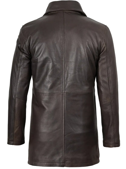 Men's Distressed Dark Brown Real Leather Car Coat