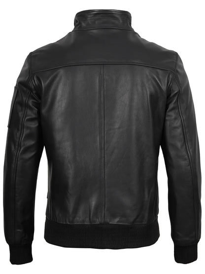 Men Black Real Cowhide Leather Bomber Jacket