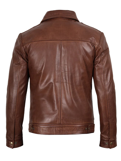 Real Leather Men's Brown Harrington Jacket