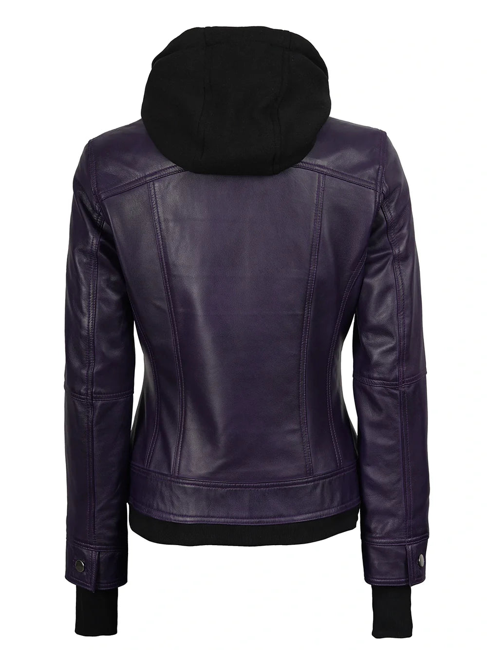 Women's Purple Leather Jacket with Removable Hood