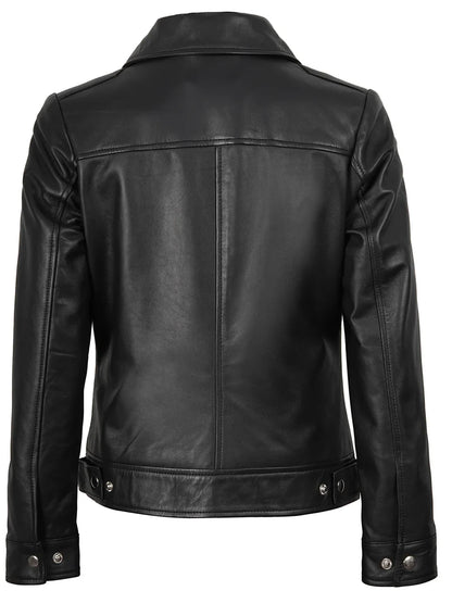 Women's Harrington Style Black Real Leather Jacket