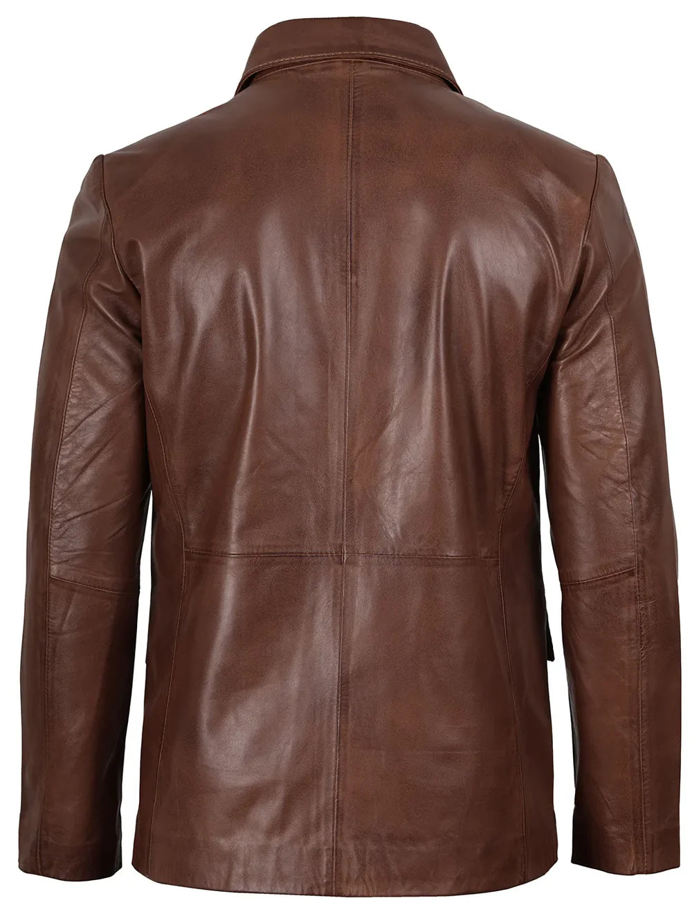 Men Two Button Cognac Wax Leather Blazer