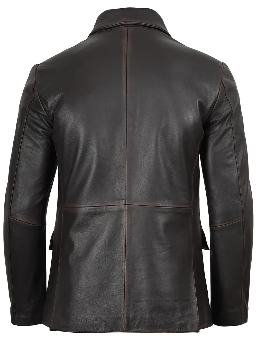 Men Dark Brown Rub Off Leather Blazer