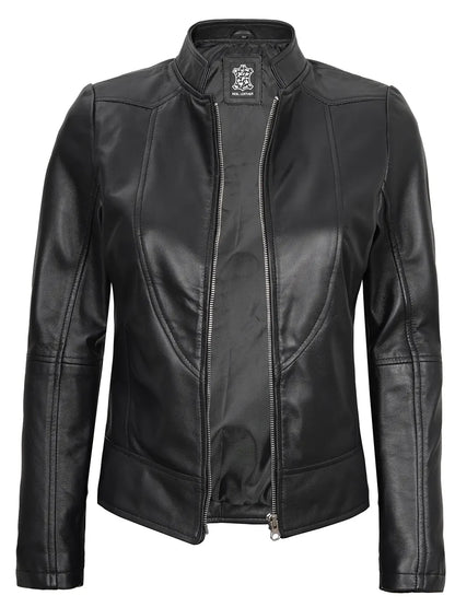 Amy Women's Black Cafe Racer Leather Jacket