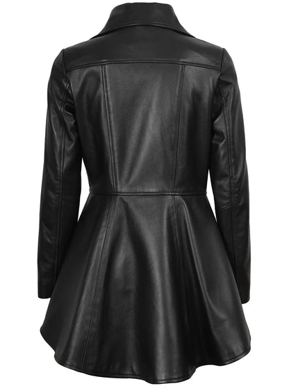 Clarissa Women Black Asymmetrical Peplum Leather Jacket