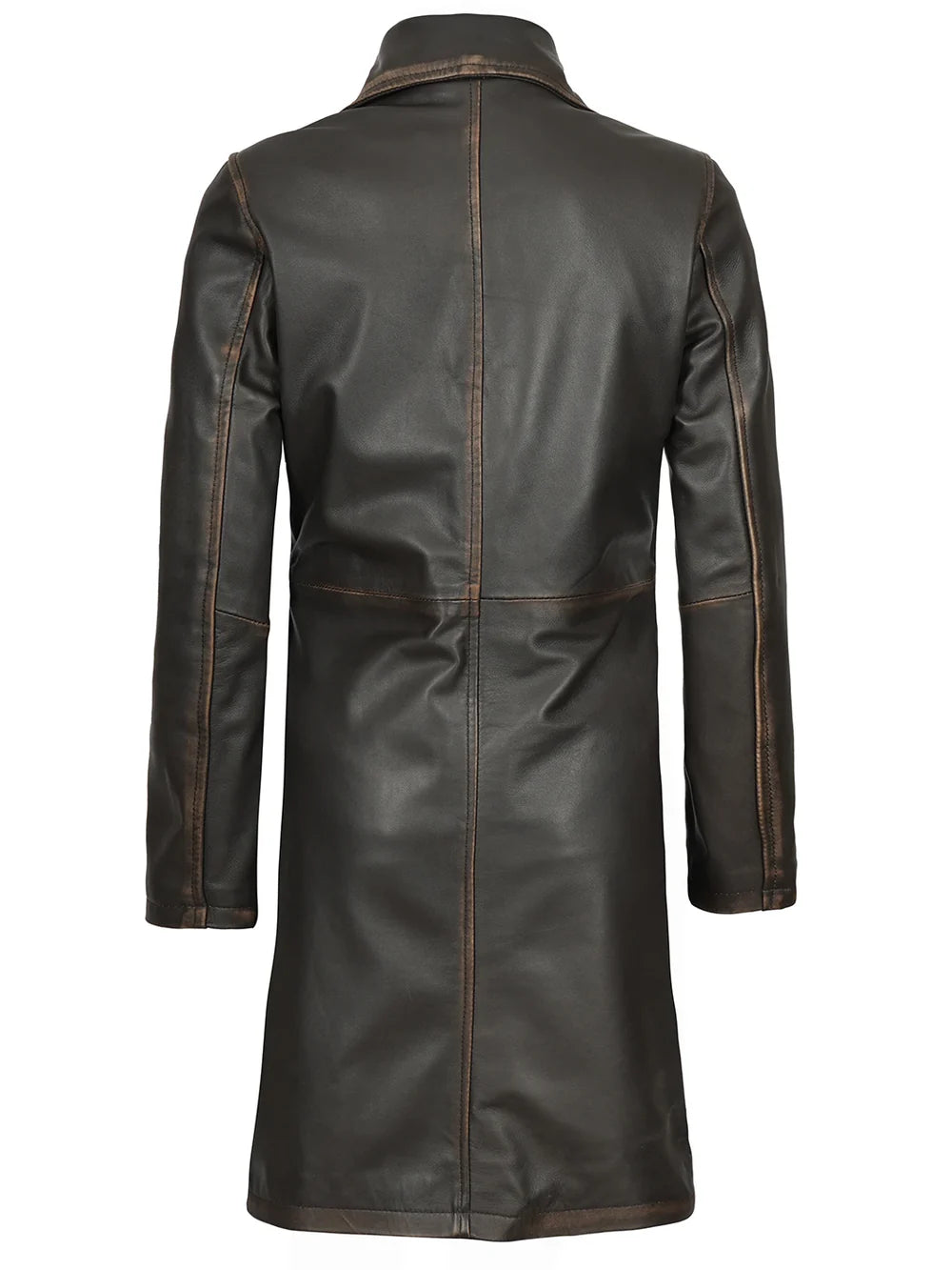 Bryson Women's Rub Off Dark Brown Leather Long 3/4 Coat