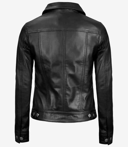 Fernando Women's Black Leather Trucker Jacket