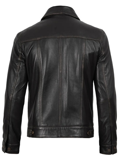 Men's Dark Brown Trucker Leather Jacket