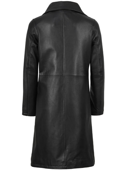 Women's Black Real Leather Car Coat