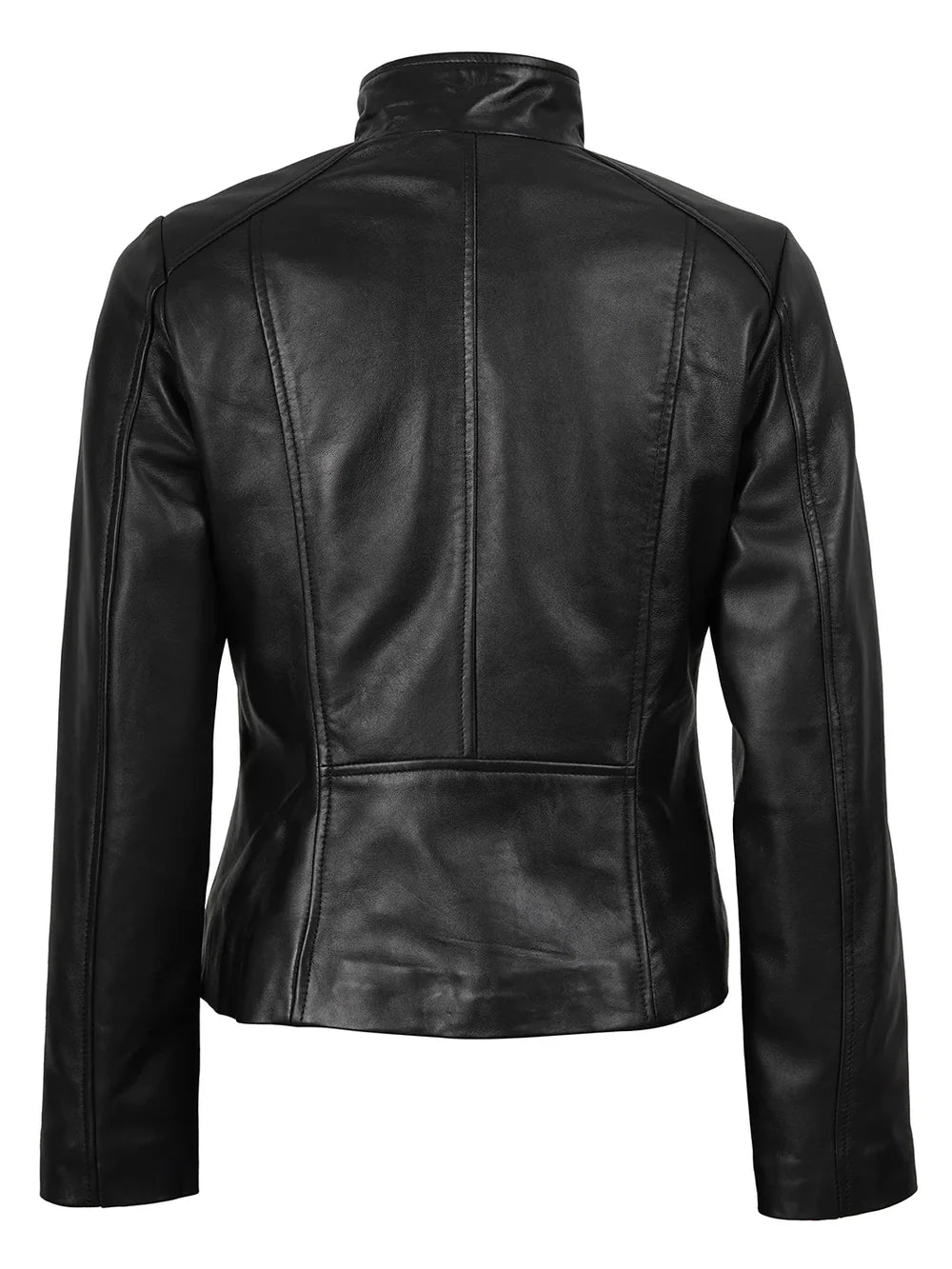 Womens Flap Closure Cafe Racer Black Leather Jacket