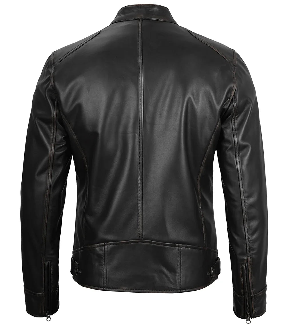 Real Leather Men's Black Cafe Racer Jacket